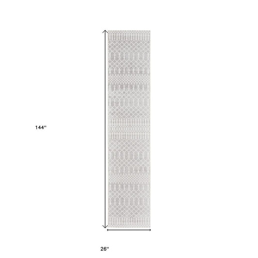 12' Gray And Ivory Moroccan Washable Runner Rug