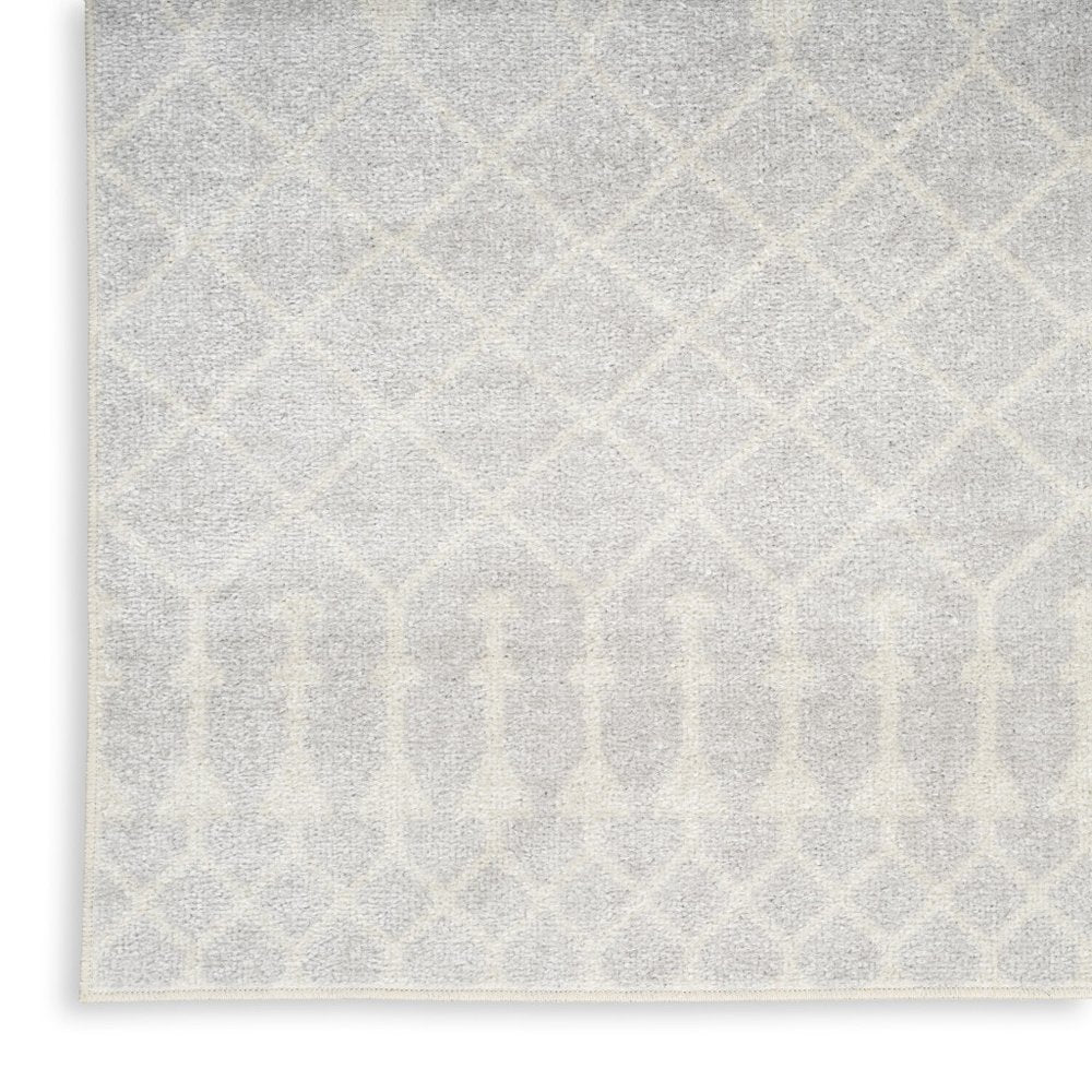 12' Gray And Ivory Moroccan Washable Runner Rug