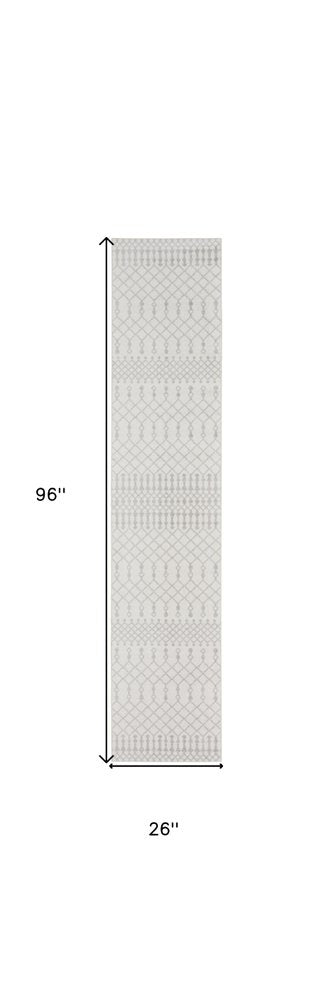 8' Gray And Ivory Moroccan Runner Rug