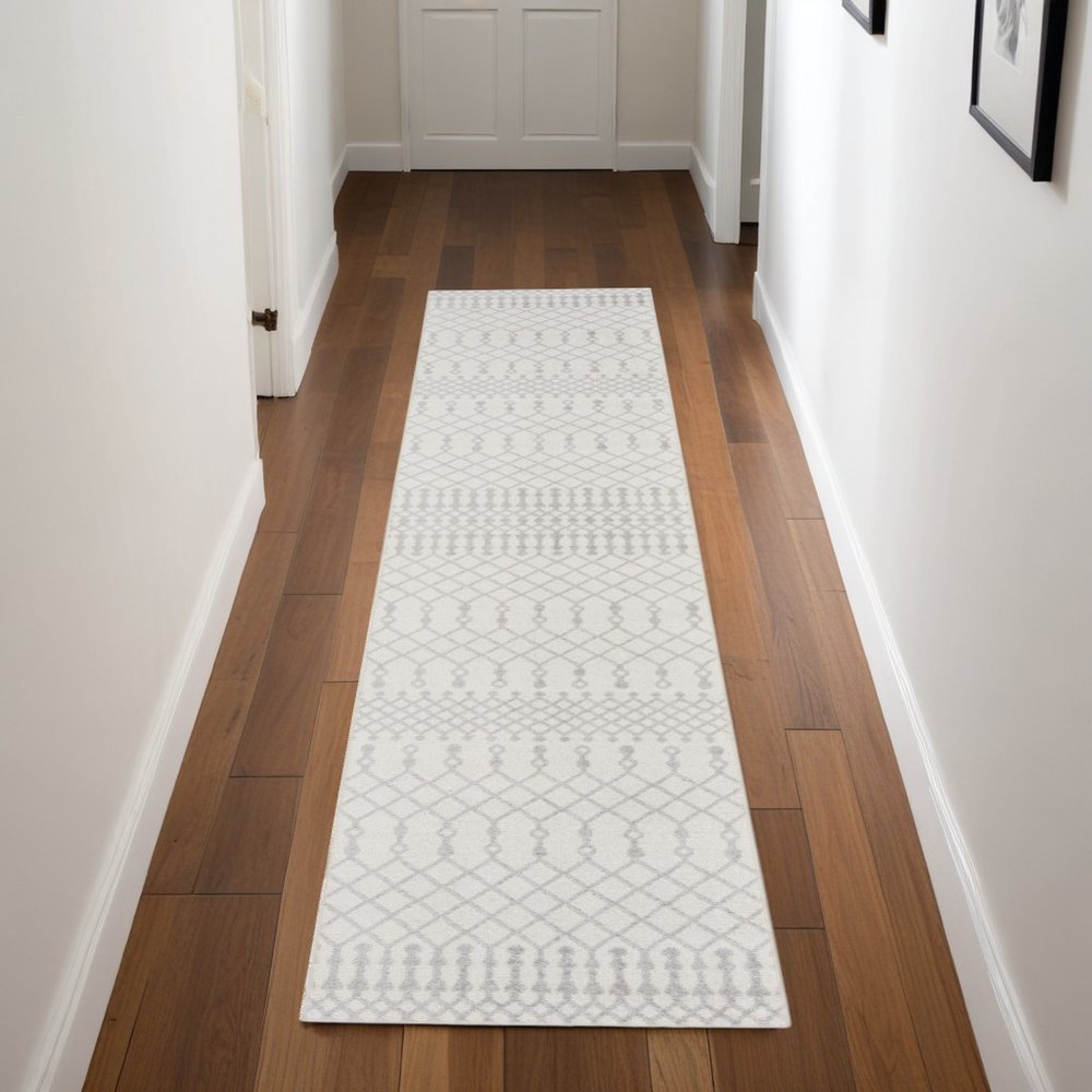 8' Gray And Ivory Moroccan Runner Rug