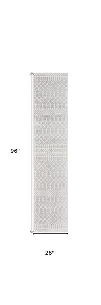 8' Gray And Ivory Moroccan Runner Rug