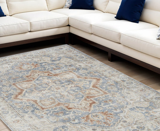 8' X 10' Gray and Ivory Moroccan Power Loom Washable Area Rug