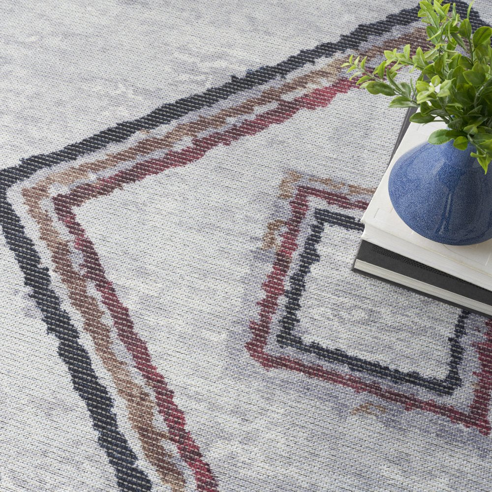 9' X 12' Gray and Brown Geometric Power Loom Washable Area Rug