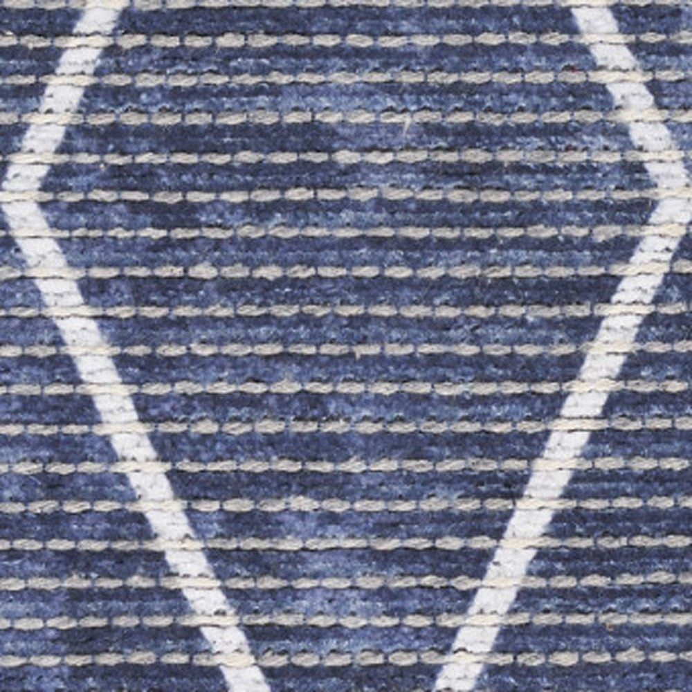 10' Blue Geometric Washable Runner Rug