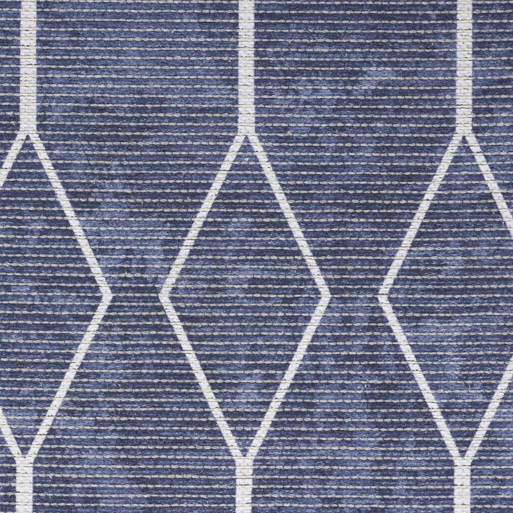 10' Blue Geometric Washable Runner Rug