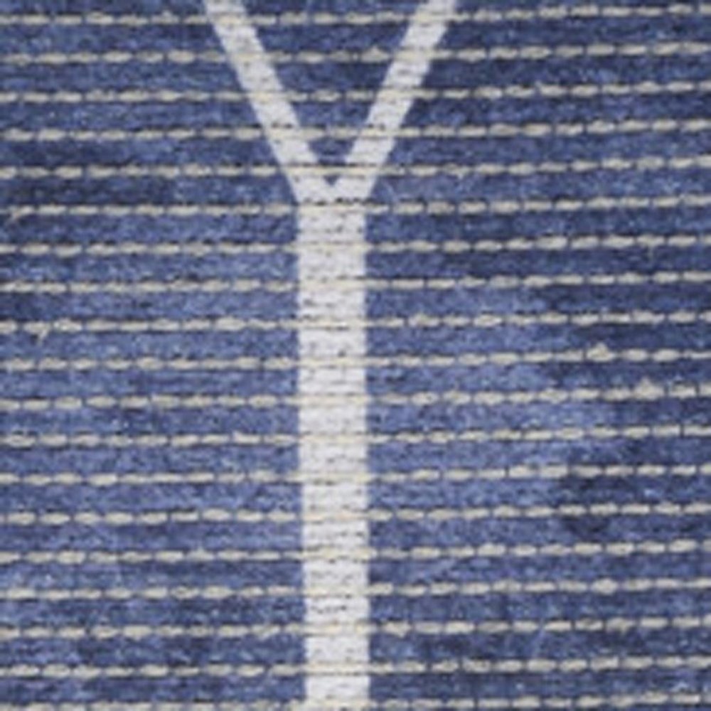 8' Blue Geometric Washable Runner Rug
