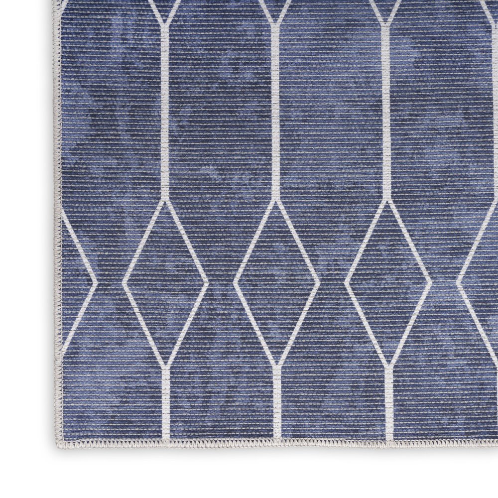 8' Blue Geometric Washable Runner Rug