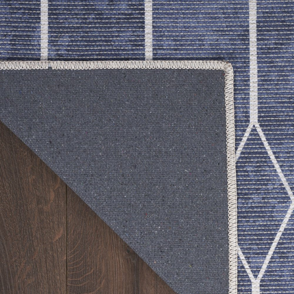 8' Blue Geometric Washable Runner Rug