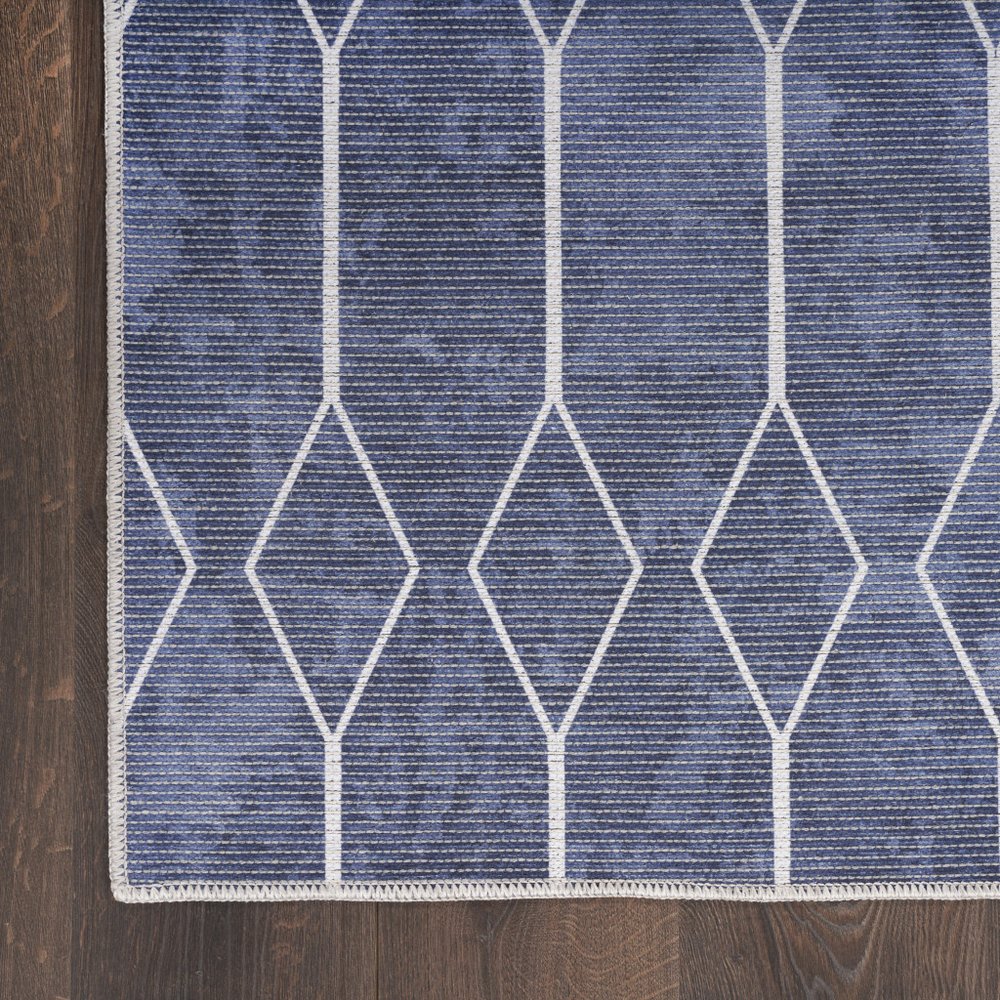 8' Blue Geometric Washable Runner Rug