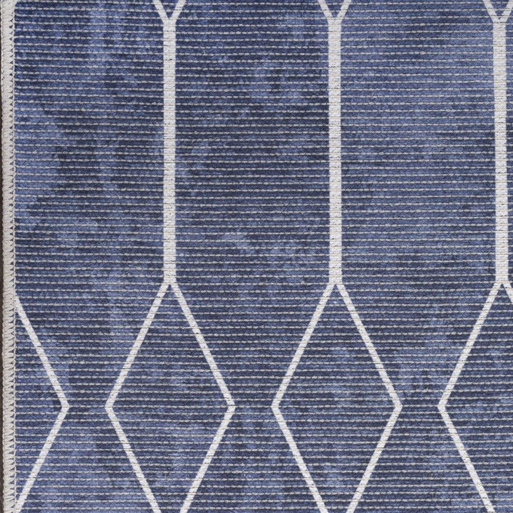 8' Blue Geometric Washable Runner Rug