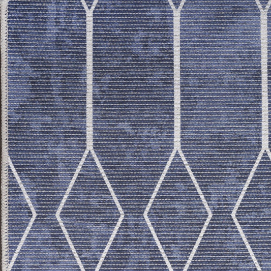8' Blue Geometric Washable Runner Rug