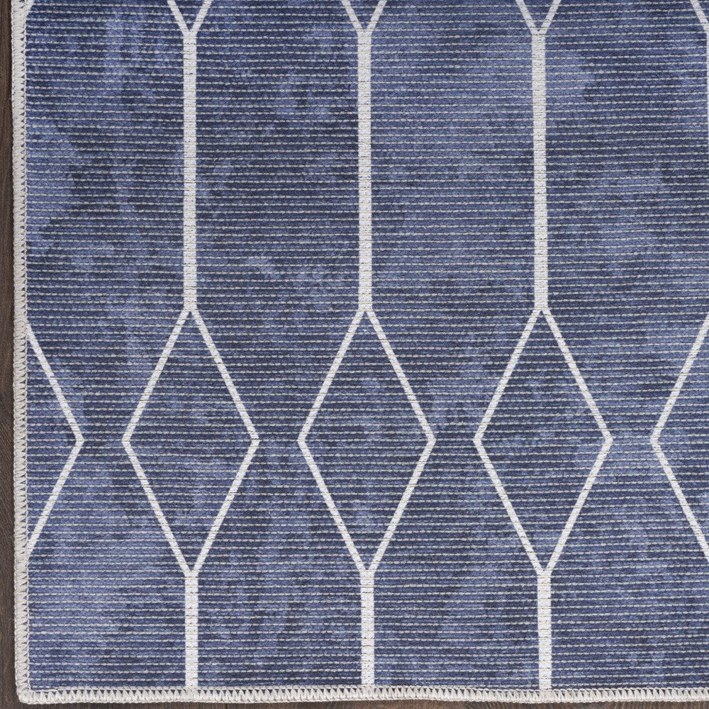 8' Blue Geometric Washable Runner Rug