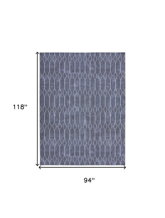 8' X 10' Blue and Ivory Geometric Power Loom Washable Area Rug