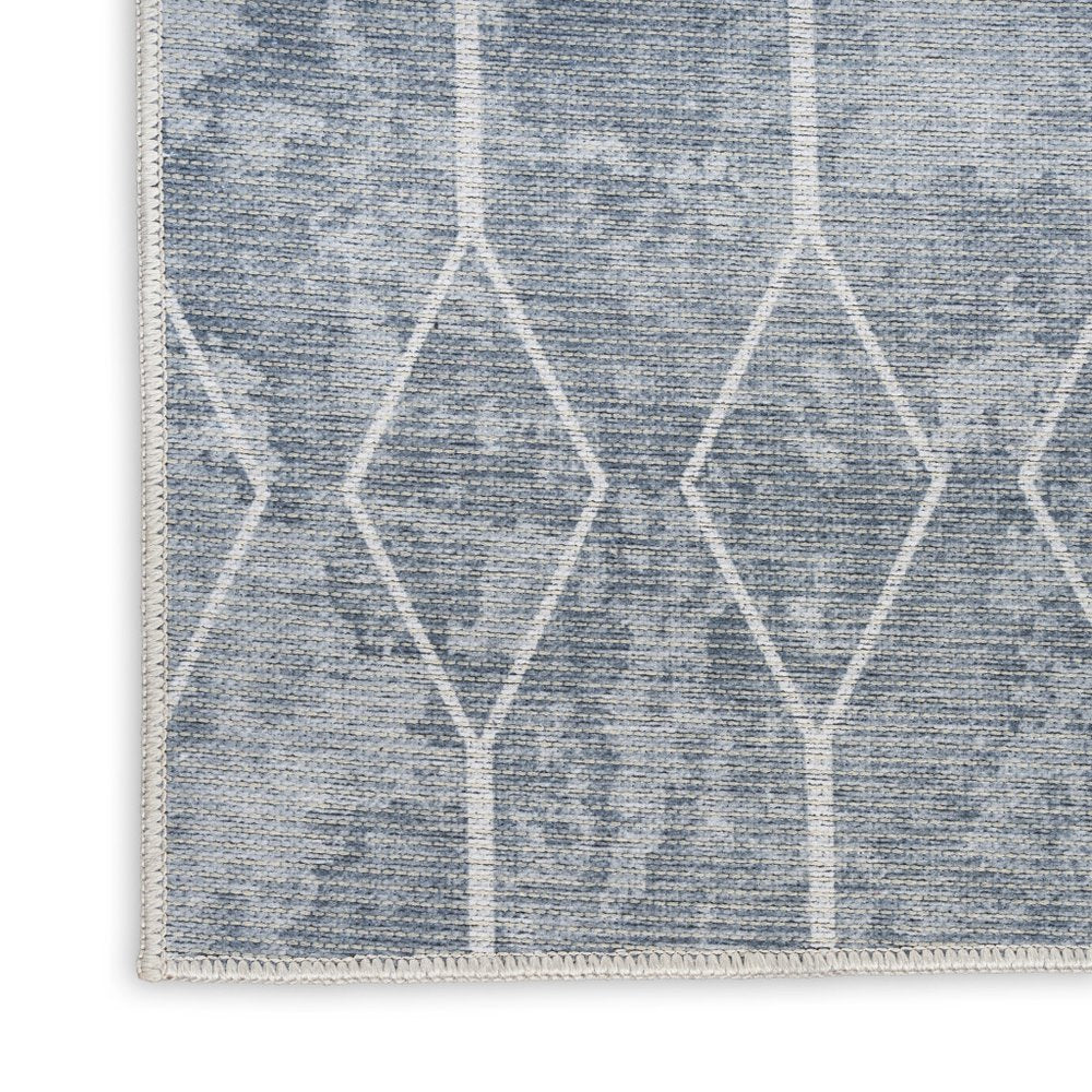 9' X 12' Blue and Gray Geometric Power Loom Washable Area Rug