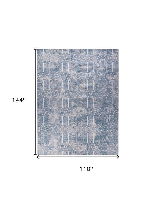 9' X 12' Blue and Gray Geometric Power Loom Washable Area Rug