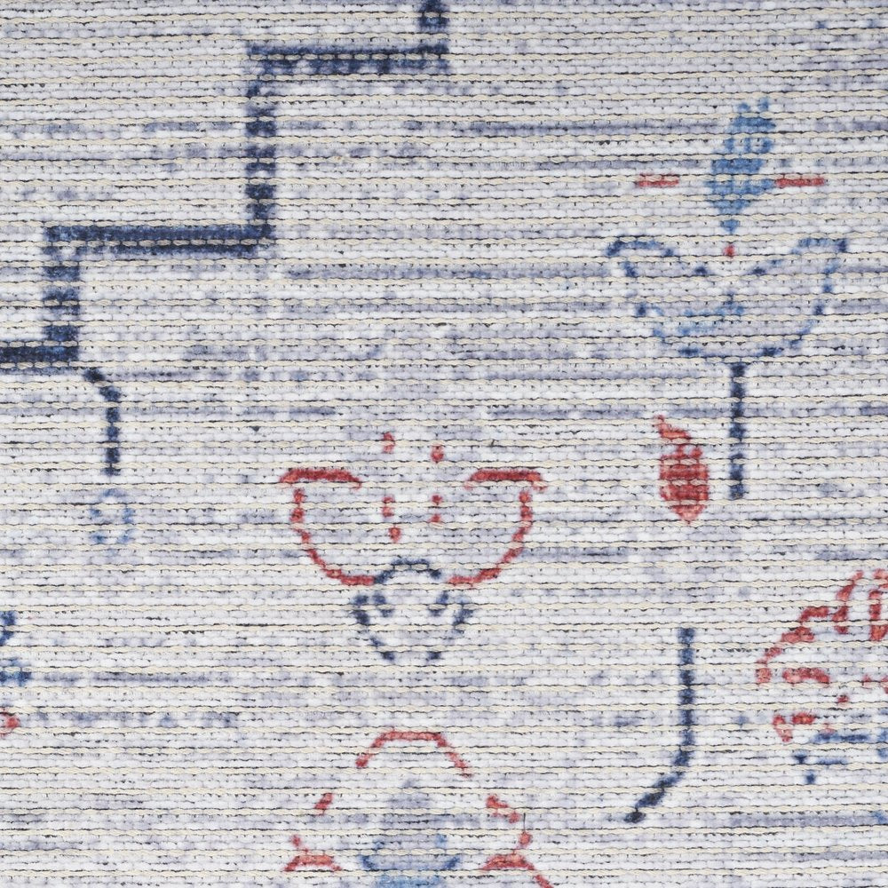 6' X 9' Ivory and Blue Oriental Power Loom Washable Area Rug