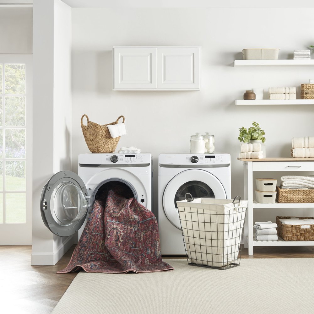 10' Blue and Red Floral Power Loom Distressed Washable Runner Rug