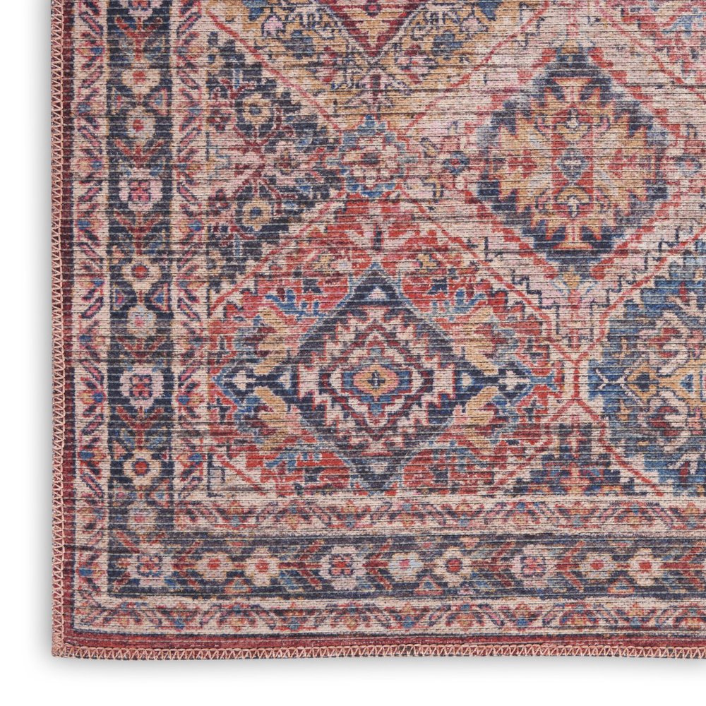 9' X 12' Blue and Red Floral Power Loom Distressed Washable Area Rug