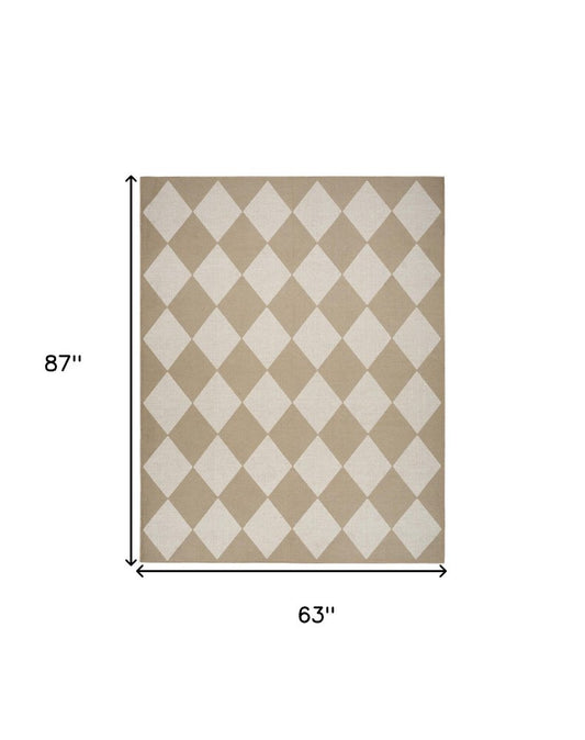 5' X 7' Natural and Ivory Geometric Power Loom Washable Non Skid Area Rug