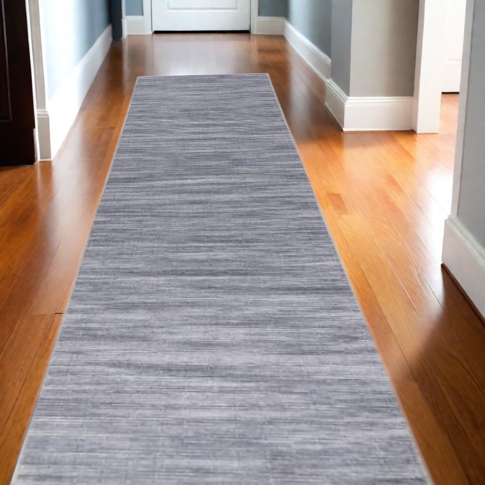 10' Gray And White Abstract Washable Runner Rug