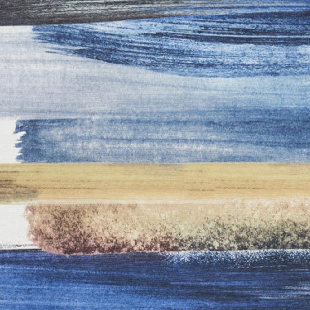 5' X 7' Ivory and Blue Abstract Power Loom Washable Non Skid Area Rug