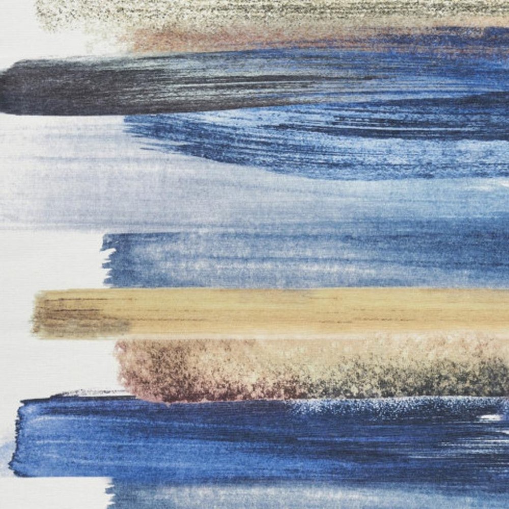 5' X 7' Ivory and Blue Abstract Power Loom Washable Non Skid Area Rug