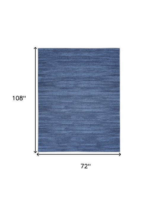 6' X 9' Blue Abstract Power Loom Washable Non Skid Area Rug