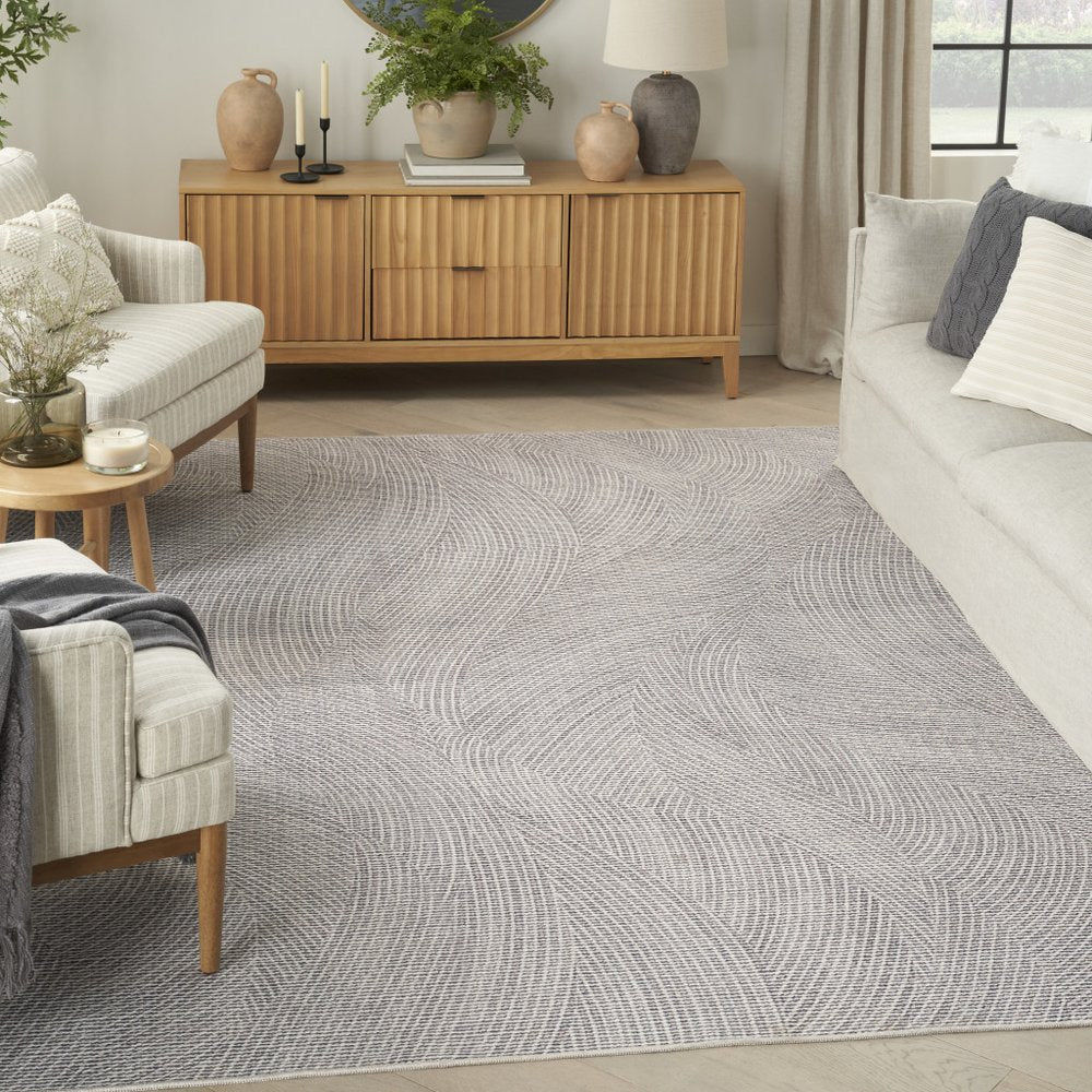 6' X 9' Gray and Ivory Abstract Power Loom Washable Non Skid Area Rug