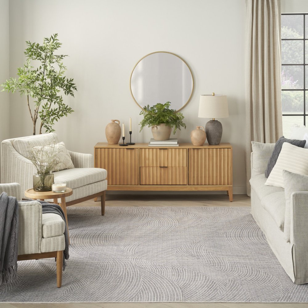 6' X 9' Gray and Ivory Abstract Power Loom Washable Non Skid Area Rug