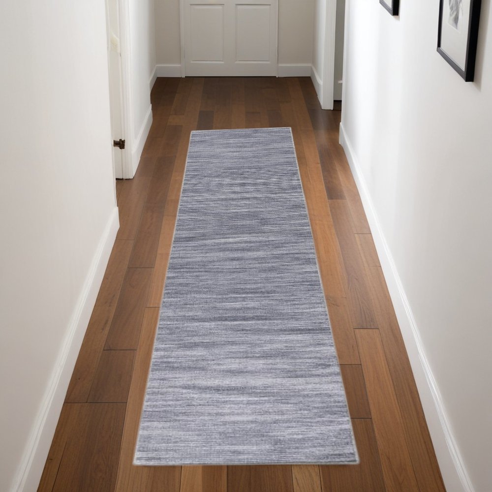 8' Gray And White Abstract Washable Runner Rug