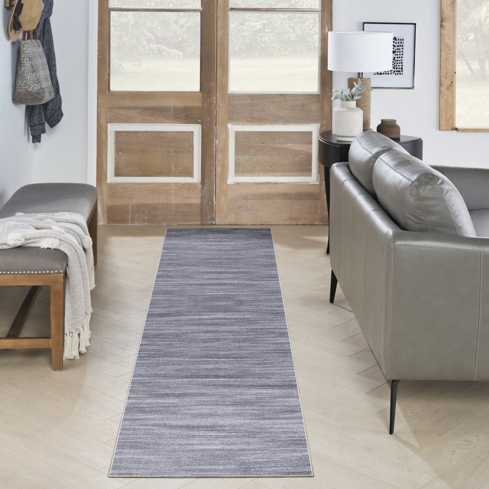 8' Gray And White Abstract Washable Runner Rug