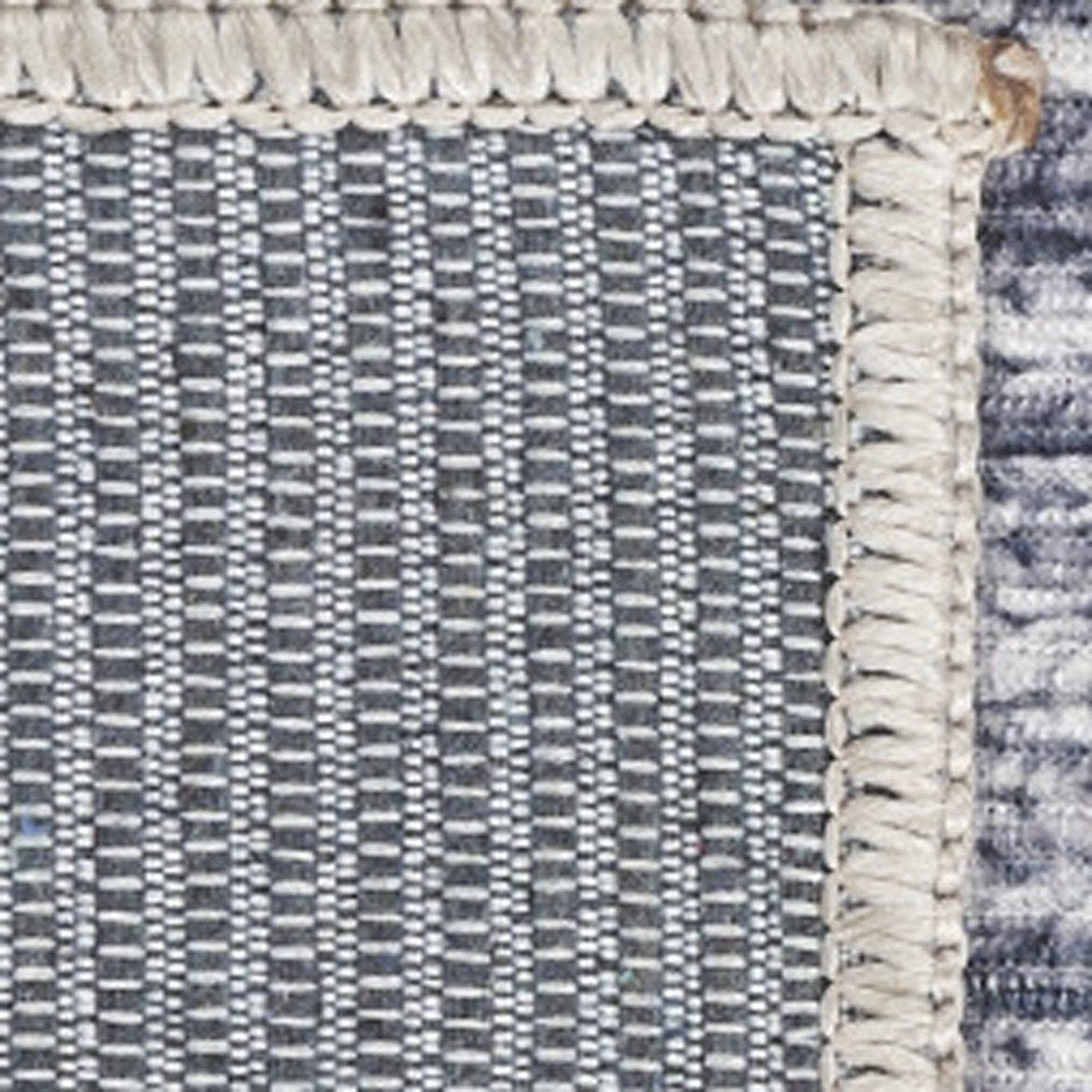 8' Gray And White Abstract Washable Runner Rug