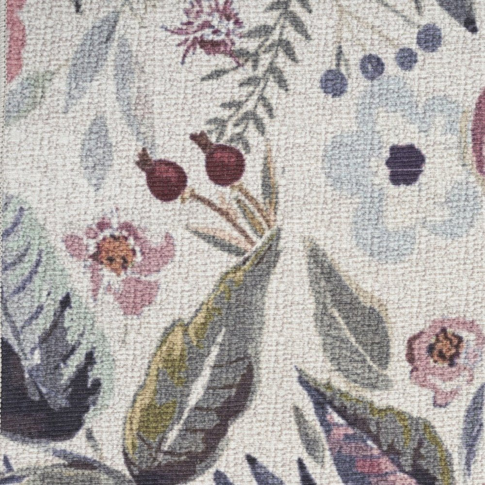 10' Ivory Floral Washable Runner Rug