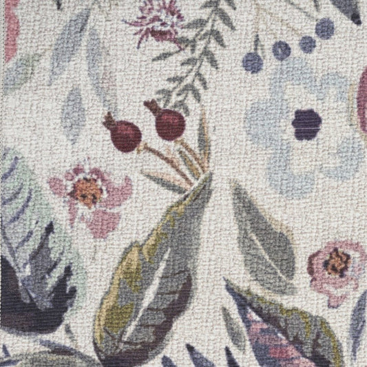 10' Ivory Floral Washable Runner Rug