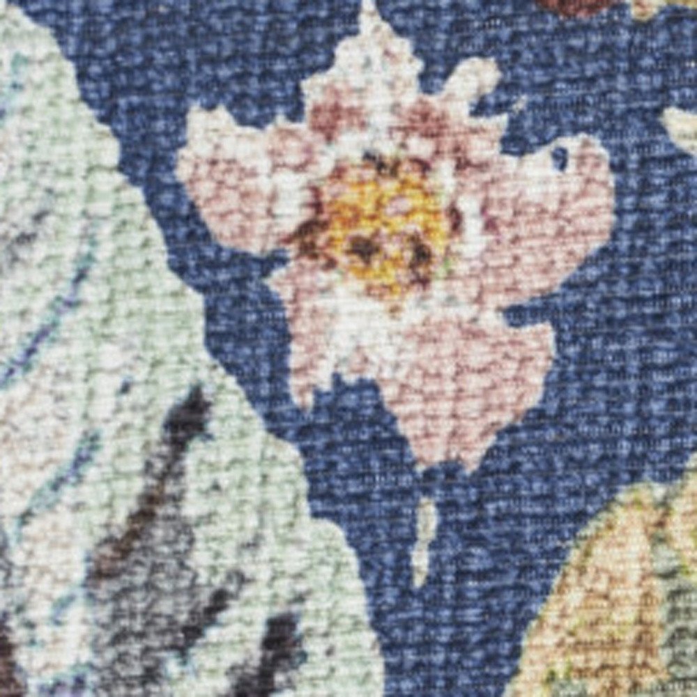 10' Blue Floral Washable Runner Rug
