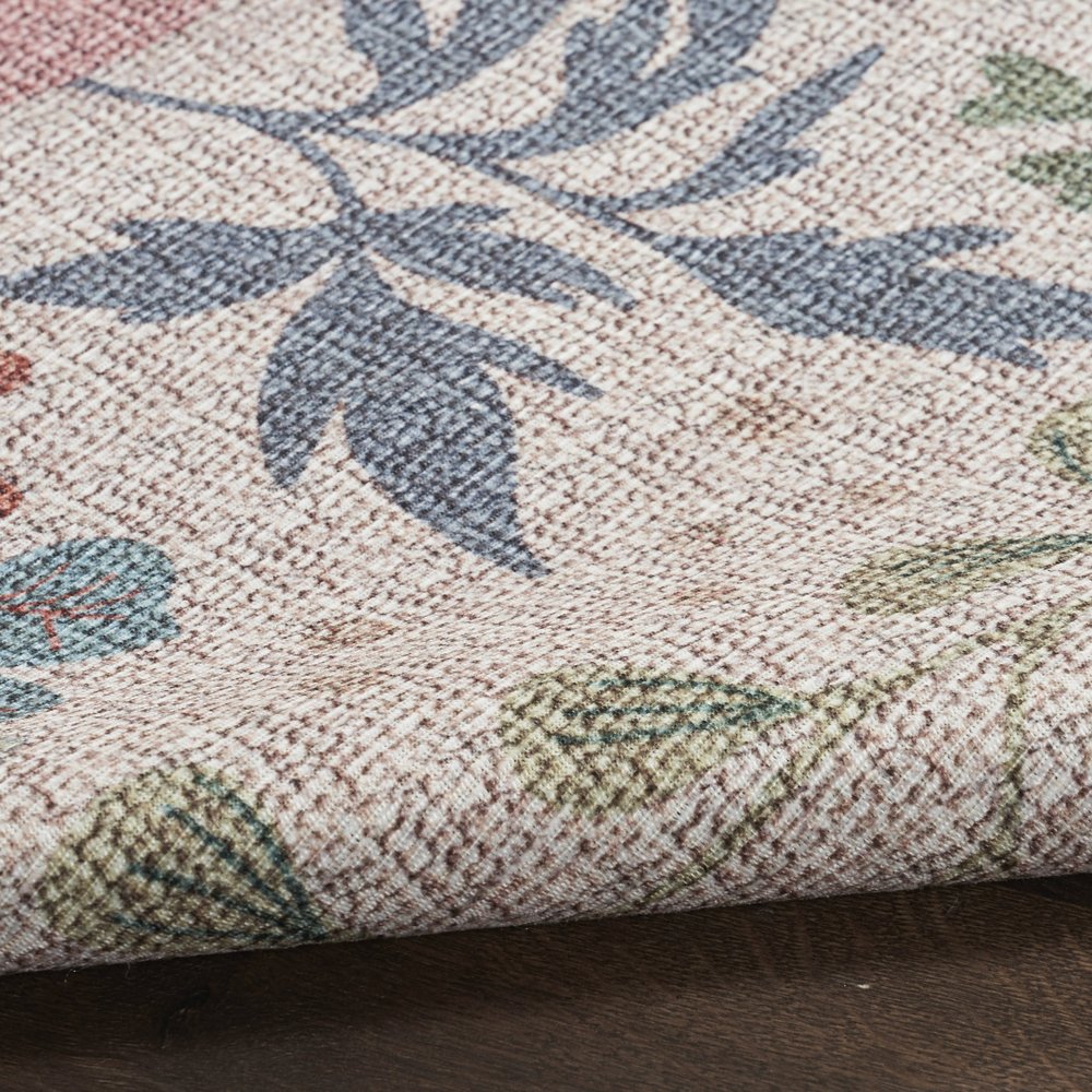 10' Cream Floral Washable Runner Rug