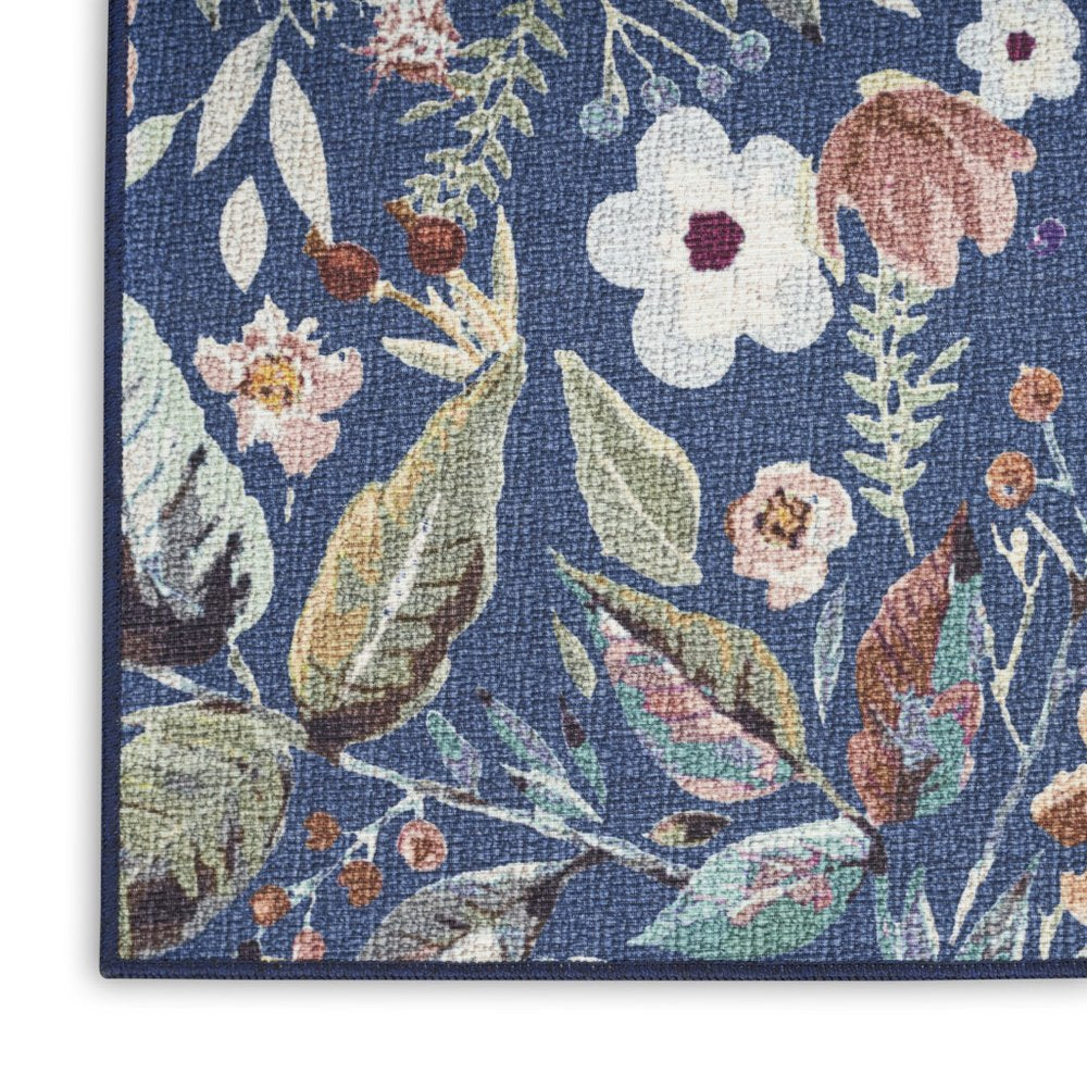 5' X 7' Blue and Green Floral Power Loom Washable Non Skid Area Rug
