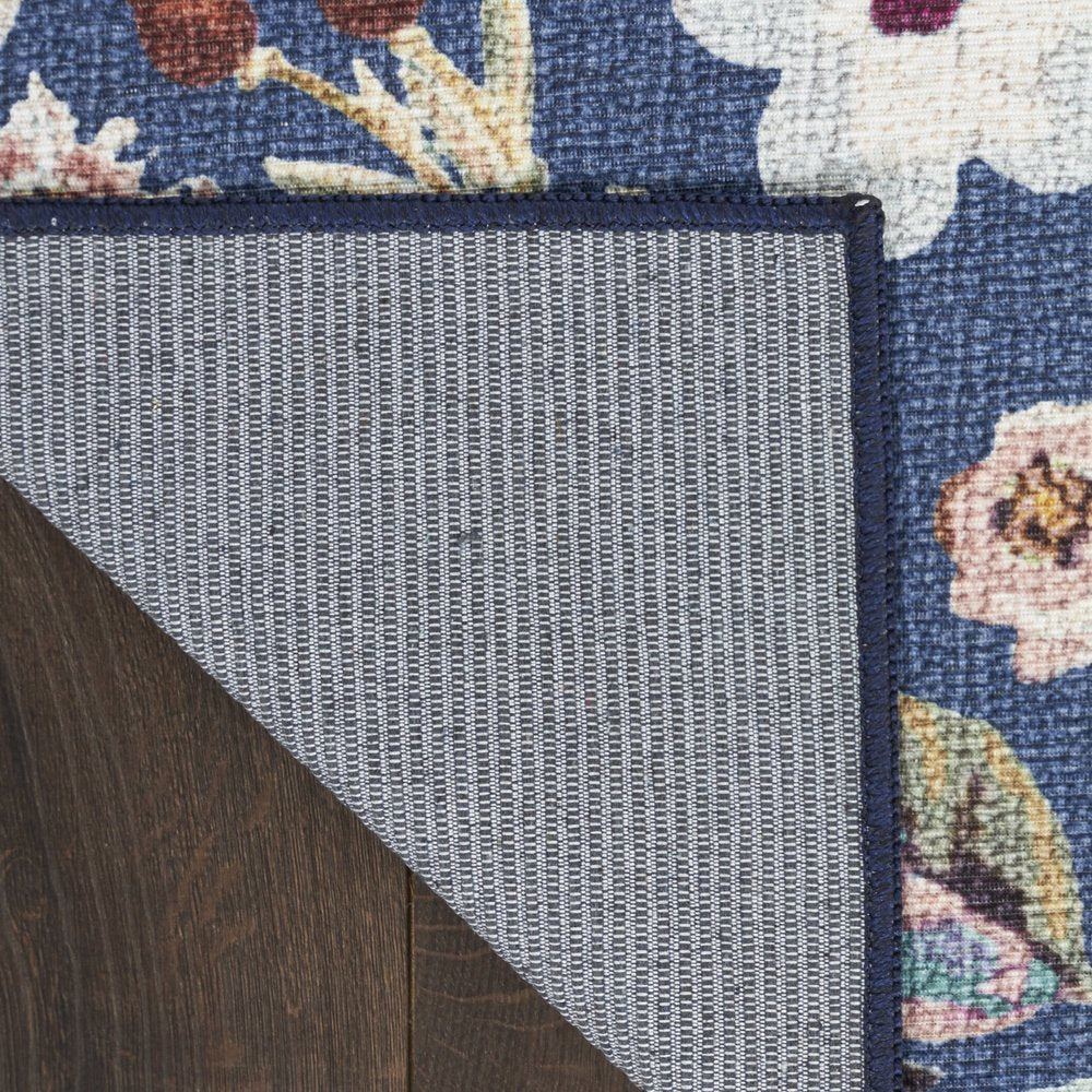 8' Blue Floral Washable Runner Rug