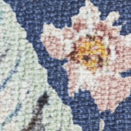 8' Blue Floral Washable Runner Rug