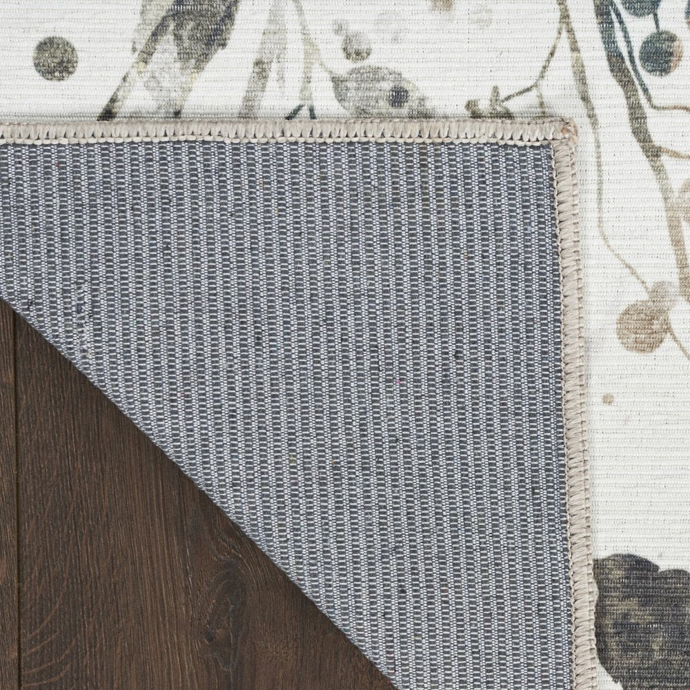 8' Cream Floral Washable Runner Rug