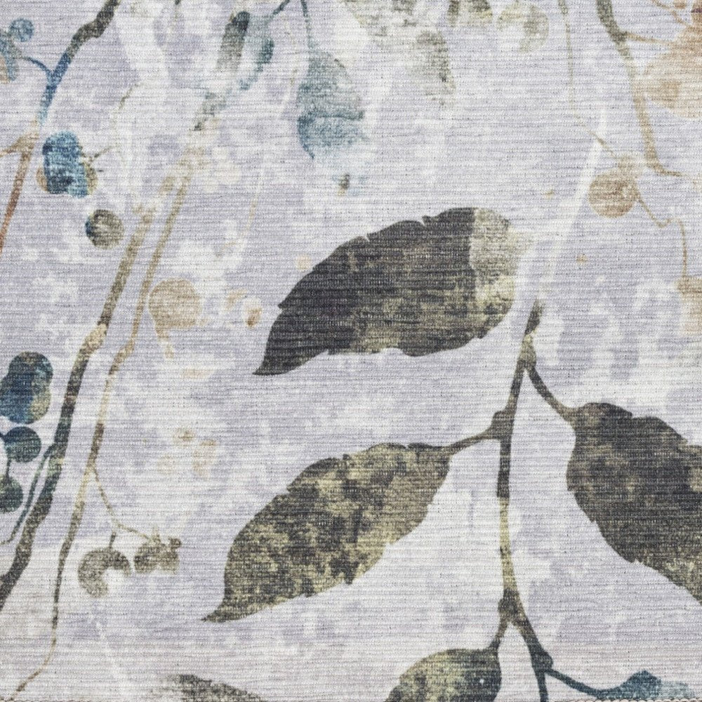 8' Gray And Blue Floral Washable Runner Rug