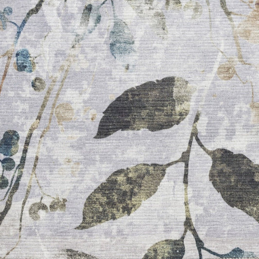 8' Gray And Blue Floral Washable Runner Rug