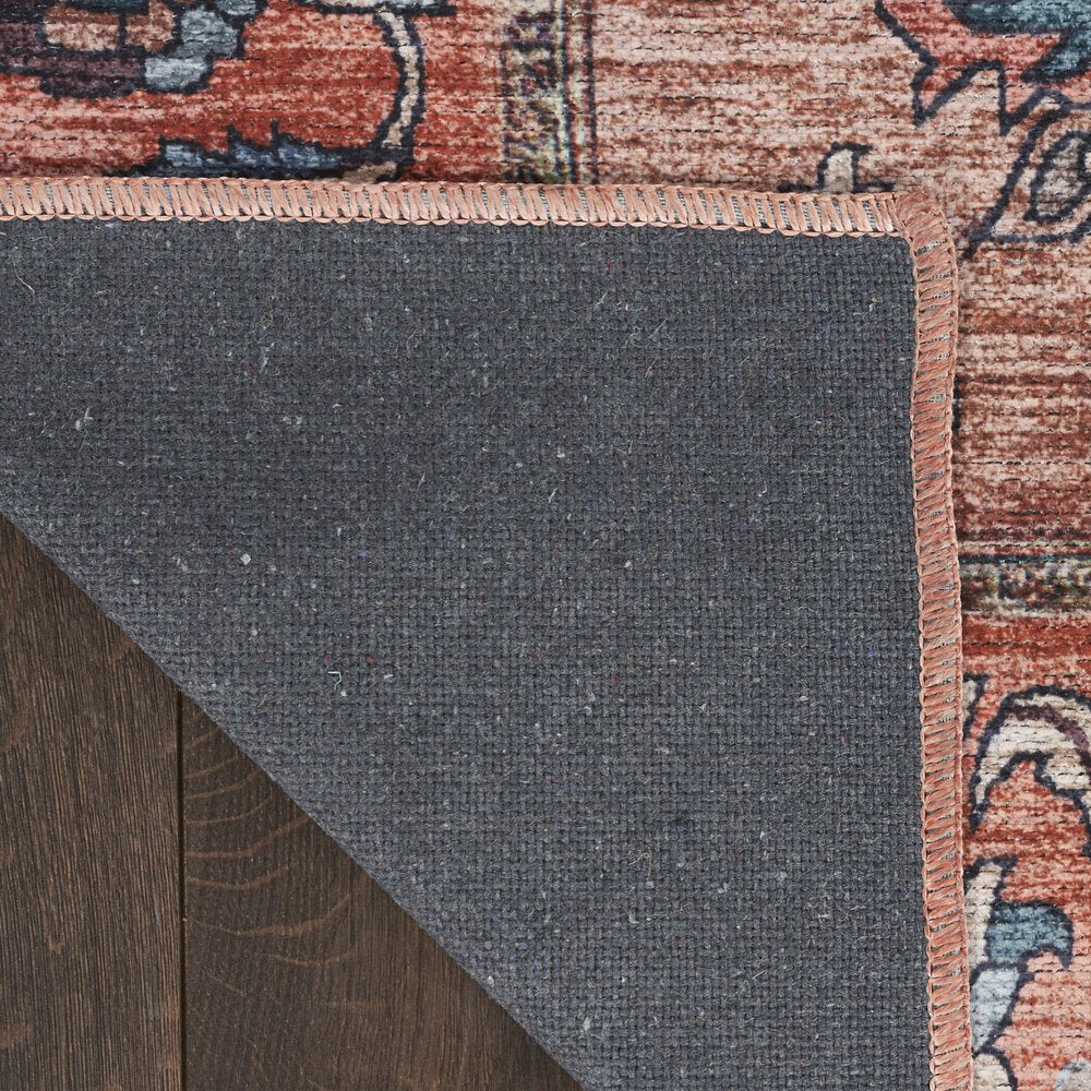 4' X 6' Blue and Red Oriental Power Loom Distressed Washable Non Skid Area Rug