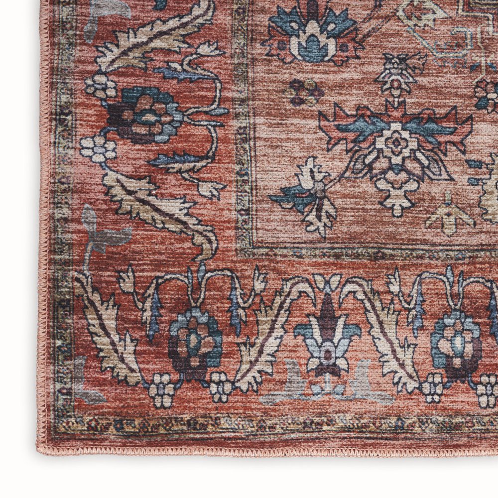 4' X 6' Blue and Red Oriental Power Loom Distressed Washable Non Skid Area Rug