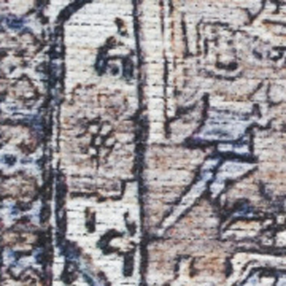 4' X 6' Ivory and Blue Oriental Power Loom Distressed Washable Non Skid Area Rug