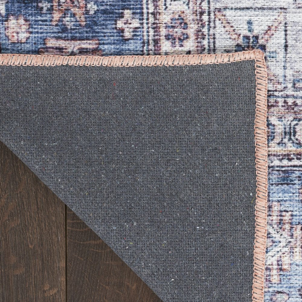 5' X 7' Blue and Red Oriental Power Loom Distressed Washable Non Skid Area Rug