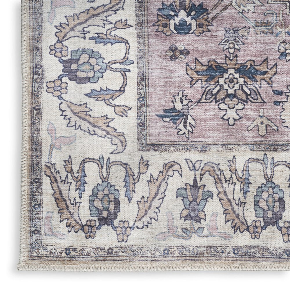 5' X 7' Beige and Gray Oriental Power Loom Distressed Washable Non Skid Area Rug