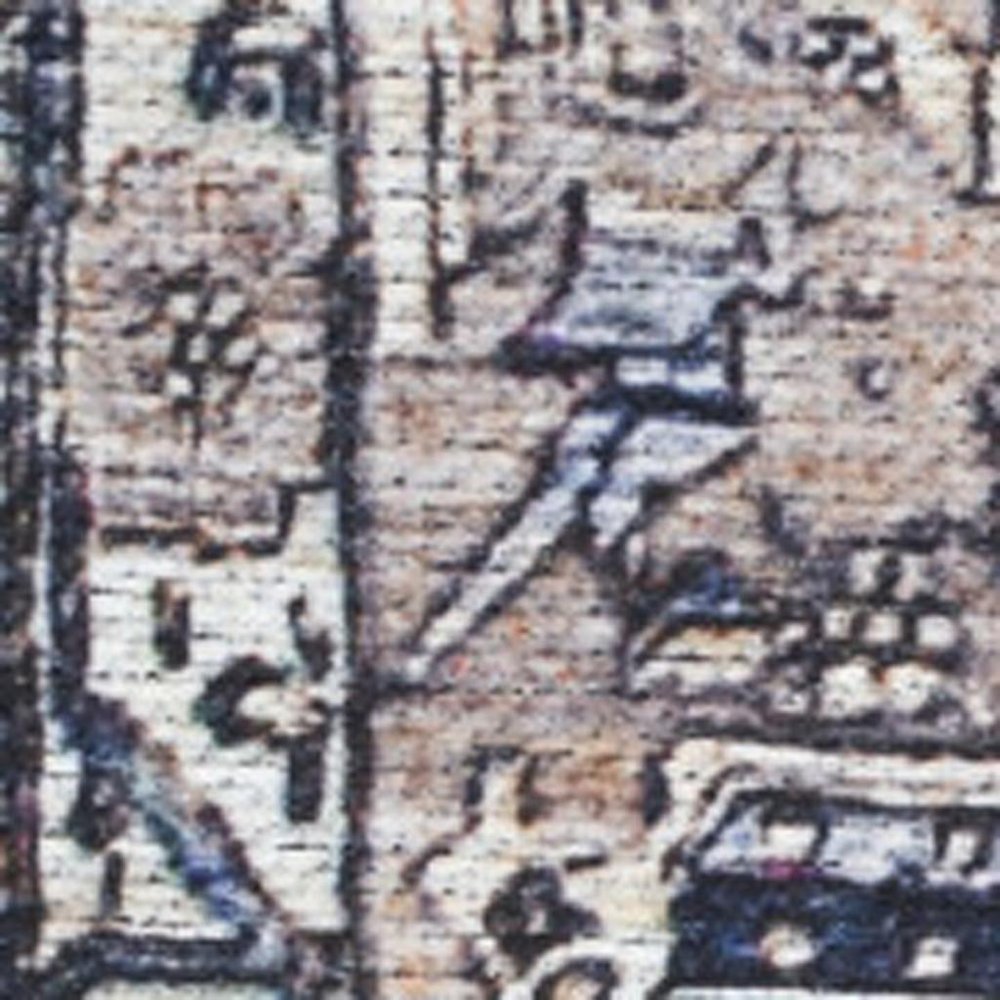 5' X 7' Ivory and Blue Oriental Power Loom Distressed Washable Non Skid Area Rug