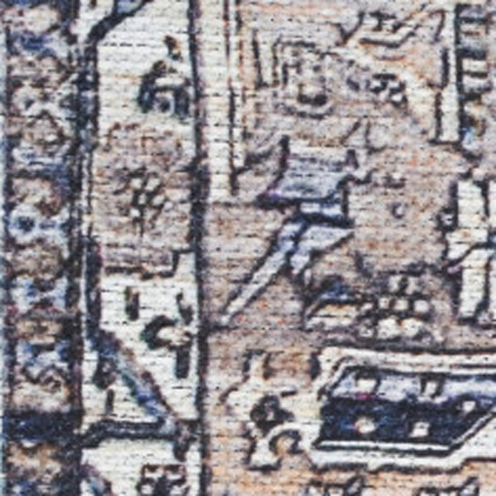 5' X 7' Ivory and Blue Oriental Power Loom Distressed Washable Non Skid Area Rug