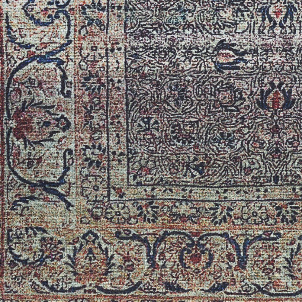 5' X 7' Blue and Brown Oriental Power Loom Distressed Washable Non Skid Area Rug